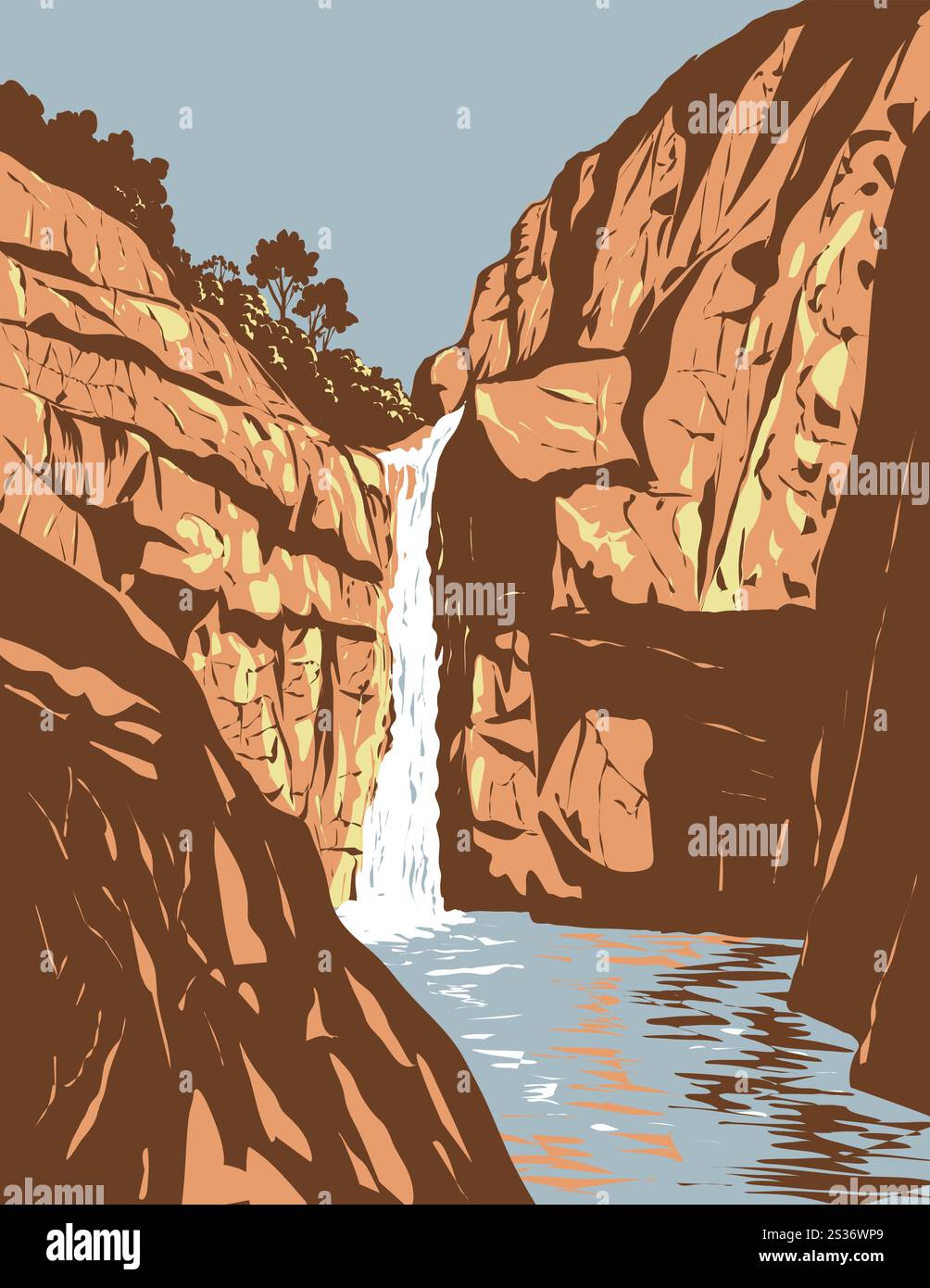 Poster art WPA di Christopher Creek Gorge alla base del Mogollon Rim all'interno della Tonto National Forest nella contea di Gila, Arizona, USA, Done in Works Project Illustrazione Vettoriale