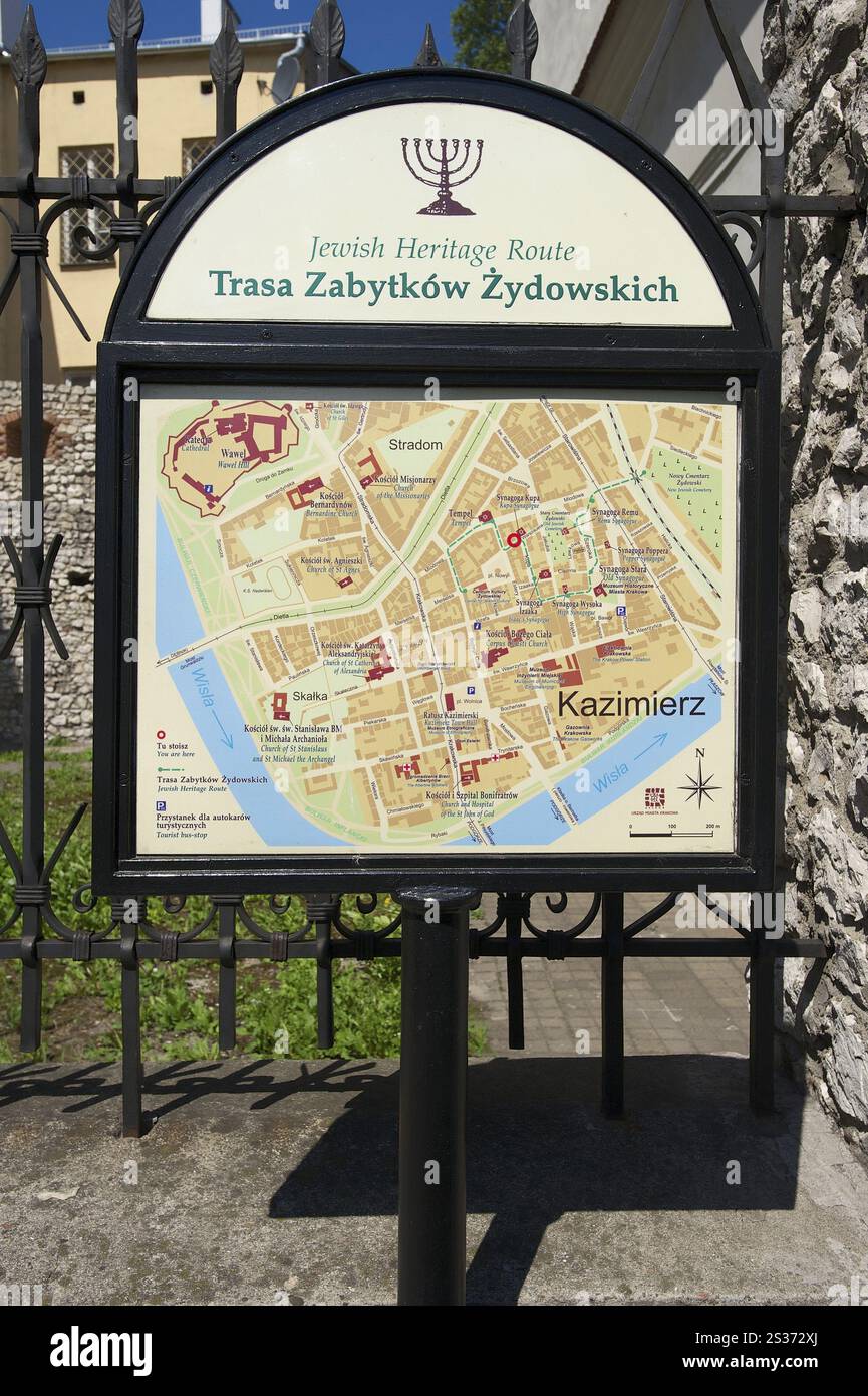 Mappa della città dell'ex quartiere ebraico di Cracovia, Kazimierz Foto Stock