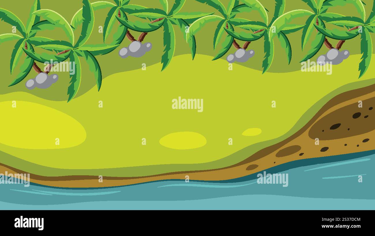 Lussureggiante paesaggio isolano con palme e acqua Illustrazione Vettoriale