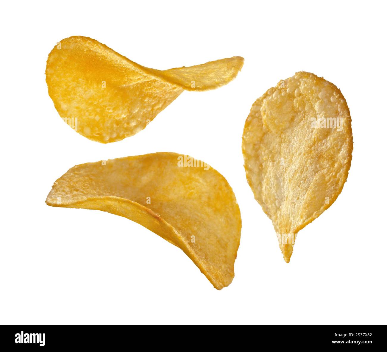 le patatine isolavano uno sfondo bianco. patatine su sfondo bianco Foto Stock