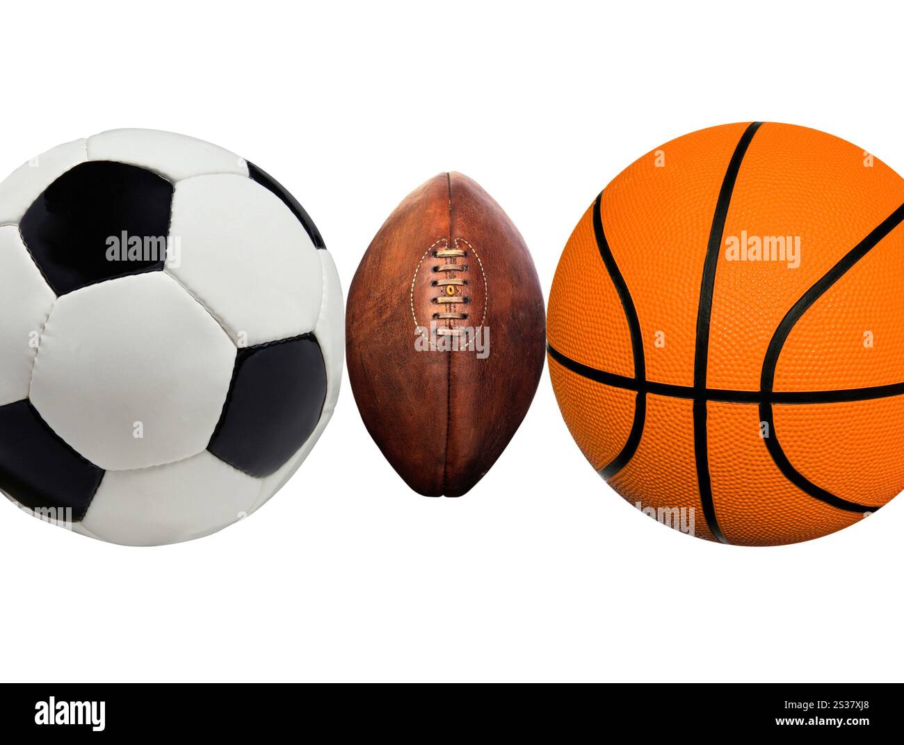 Un gruppo di palline sportive su un bianco. gruppo di palline sportive su un bianco Foto Stock