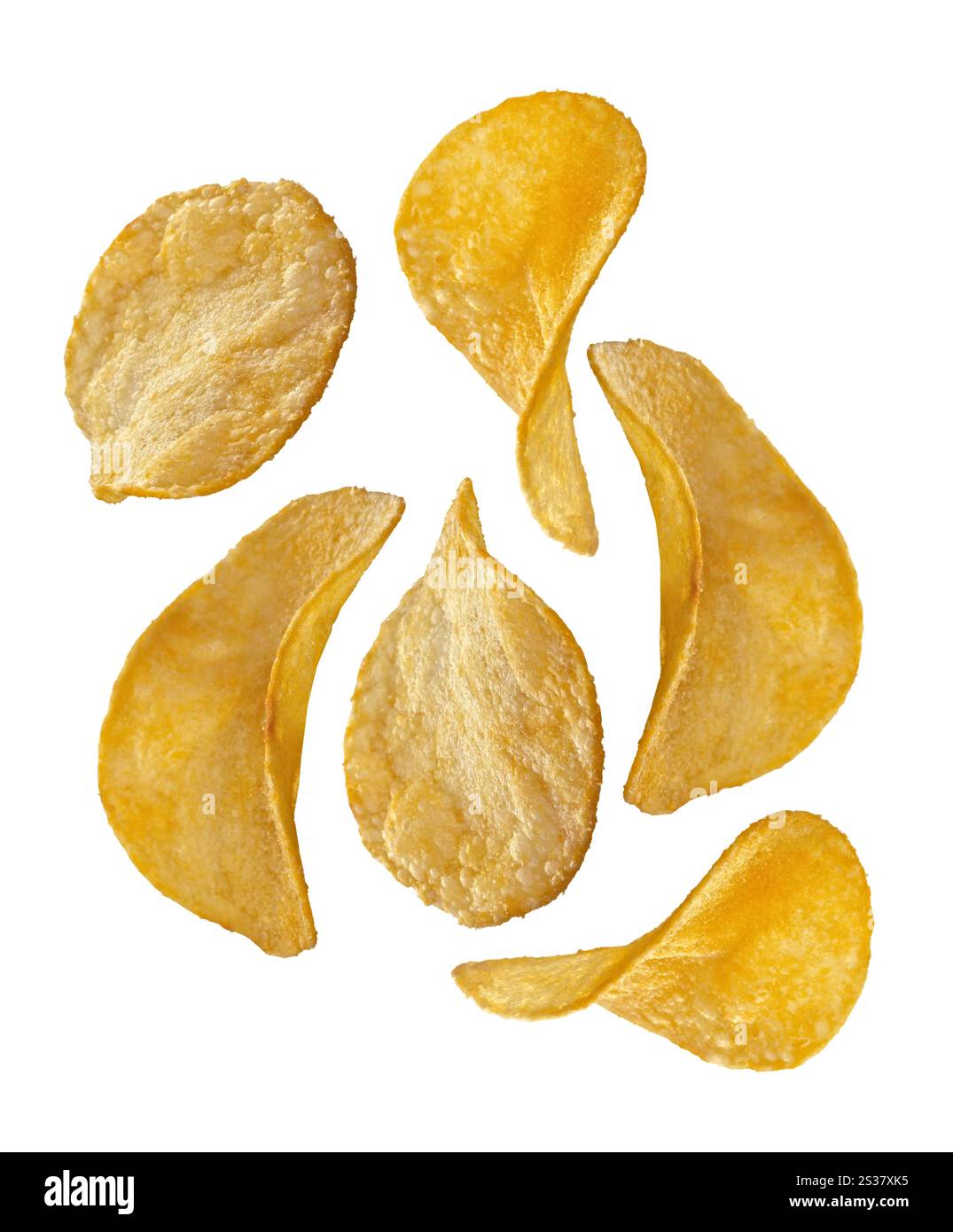 le patatine isolavano uno sfondo bianco. patatine su sfondo bianco Foto Stock