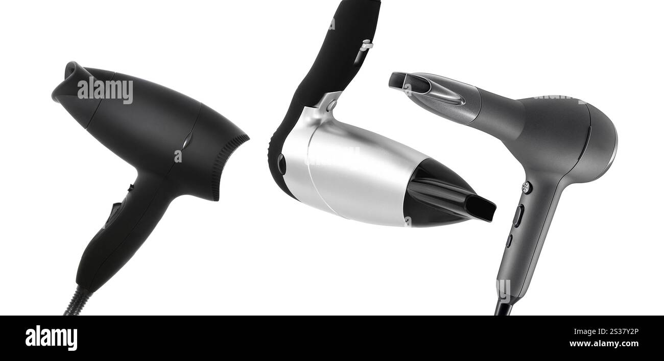 Asciugacapelli isolato su sfondo bianco. Asciugacapelli Foto Stock