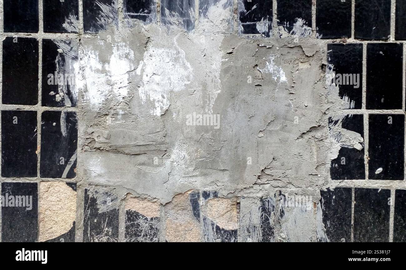 Spazio di copia sfondo in calcestruzzo su piastrelle nere trama sporca Foto Stock