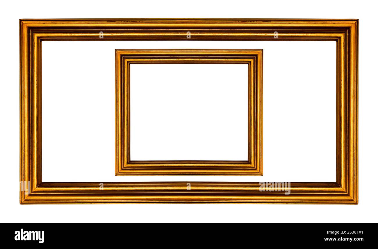 cornice dorata isolata su sfondo bianco. cornice dorata isolata Foto Stock