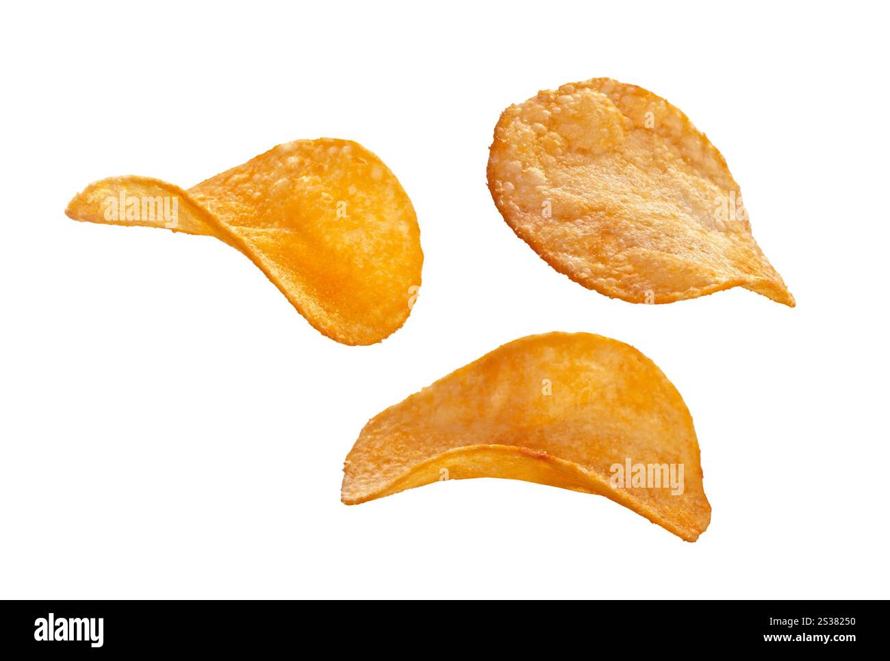 patatine su sfondo bianco. patatine fritte Foto Stock