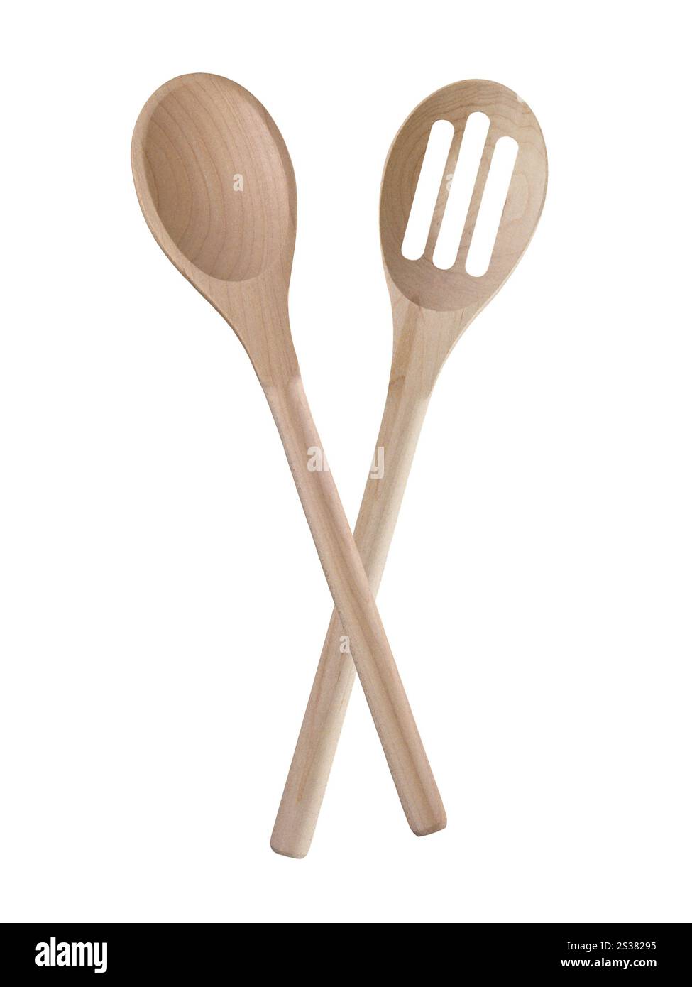 Utensili da cucina in legno isolati su sfondo bianco. Utensili da cucina in legno Foto Stock