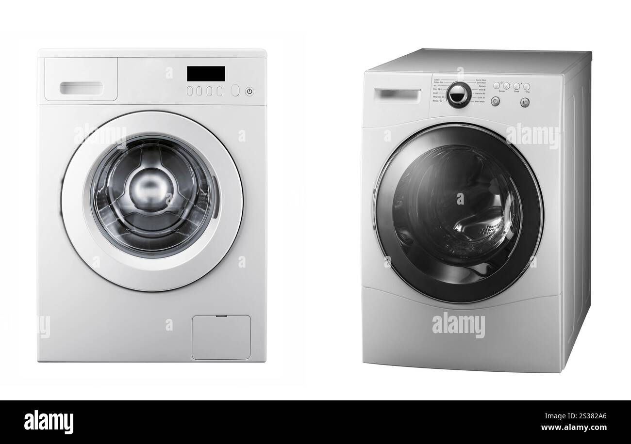 Lavatrici isolate su sfondo bianco. Lavatrici isolate Foto Stock
