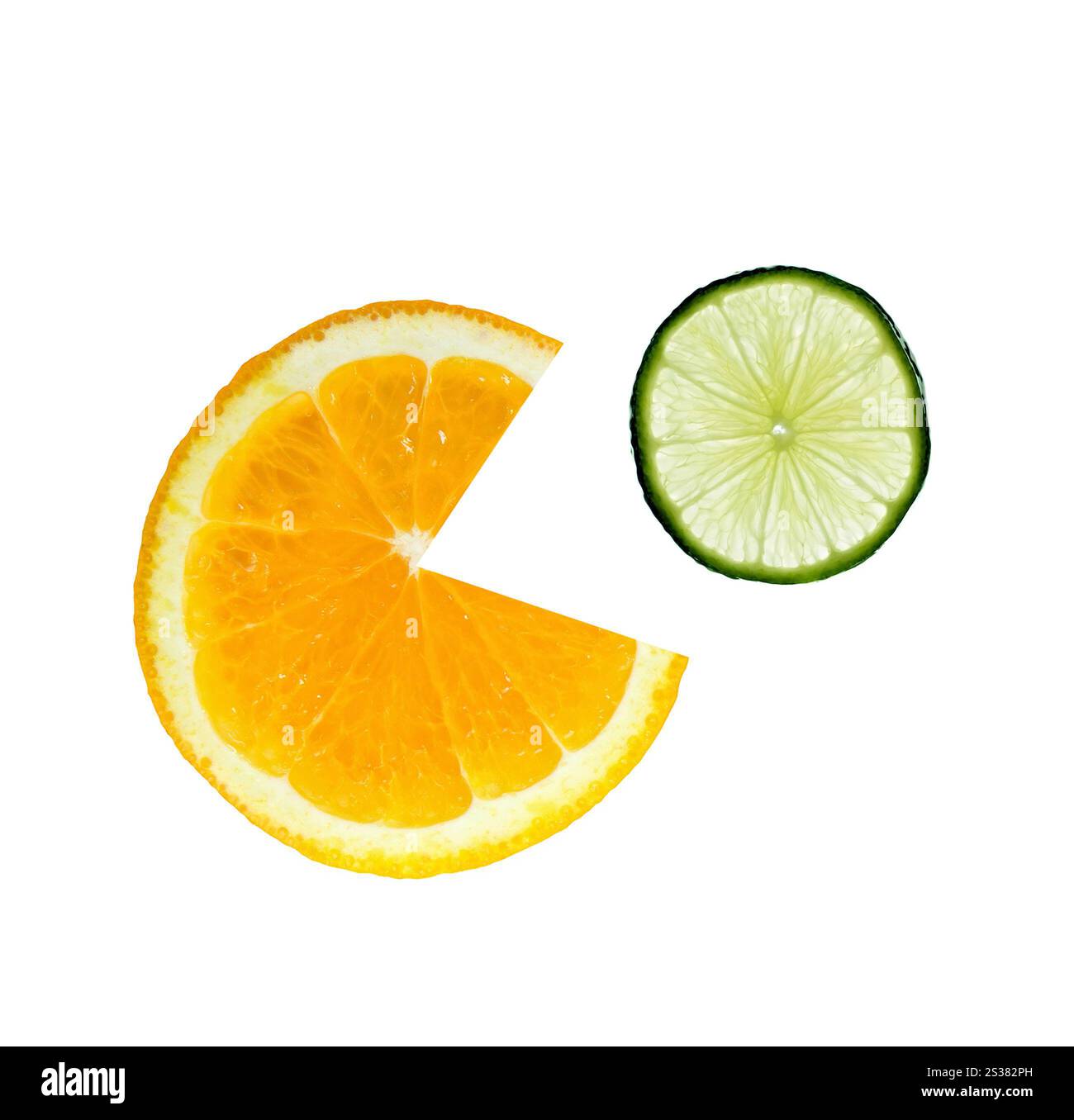 fetta di frutta all'arancia e al lime - concetto. fetta di frutta all'arancia e al lime Foto Stock