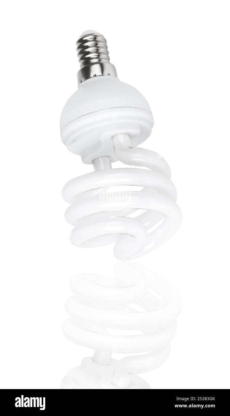 Lampadina fluorescente isolata su sfondo bianco. Lampadina fluorescente Foto Stock