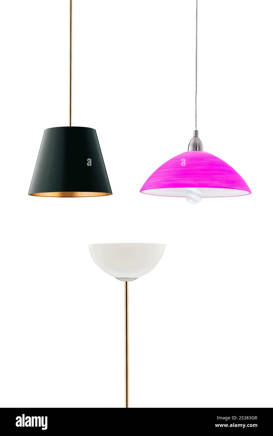 varie lampade da pavimento alte isolate su bianco. varie lampade da pavimento alte Foto Stock
