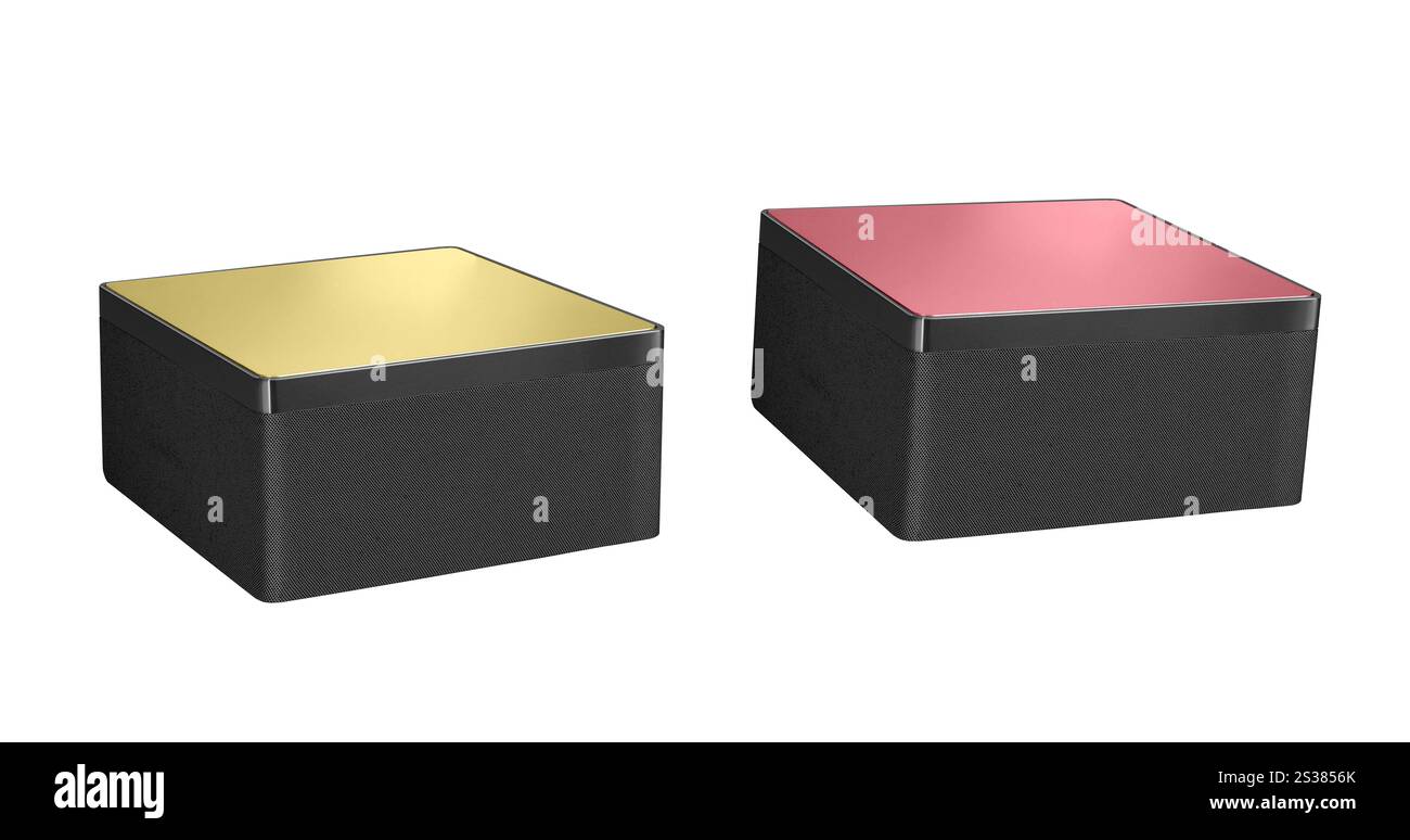 Altoparlanti da pavimento neri e dorati. altoparlanti audio Foto Stock