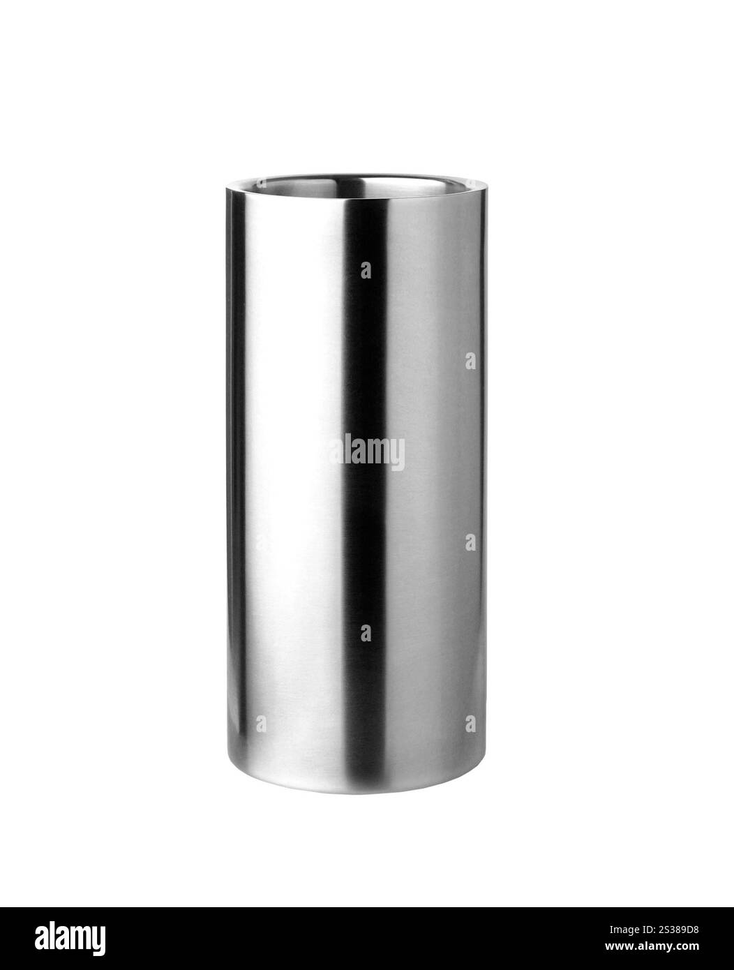 Vetro in acciaio isolato su bianco. Vetro d'acciaio Foto Stock