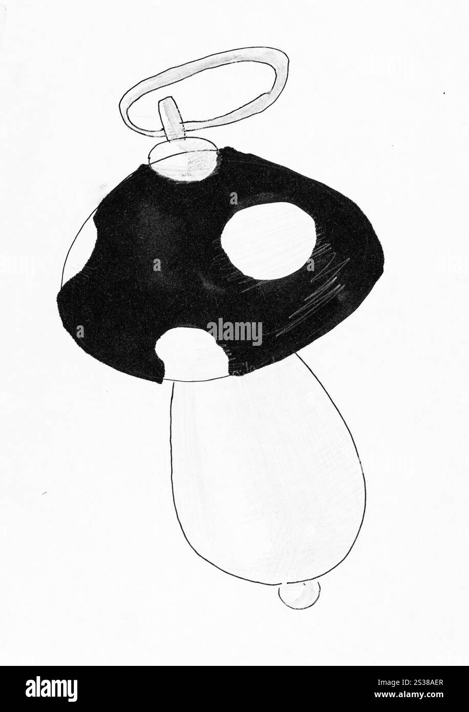 schizzo del pendente a forma di fungo disegnato a mano con inchiostro nero e pennarello su carta bianca Foto Stock