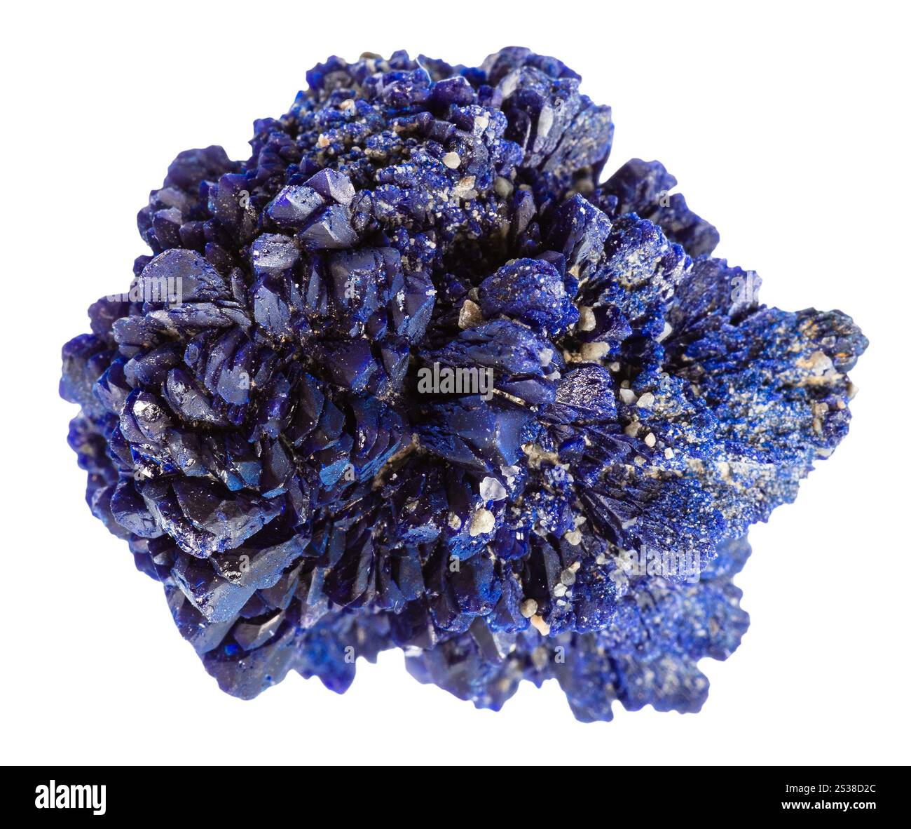 Primo piano di un campione di pietra naturale proveniente dalla collezione geologica - minerale di azurite non lucidato isolato su sfondo bianco proveniente dal Kazakistan Foto Stock