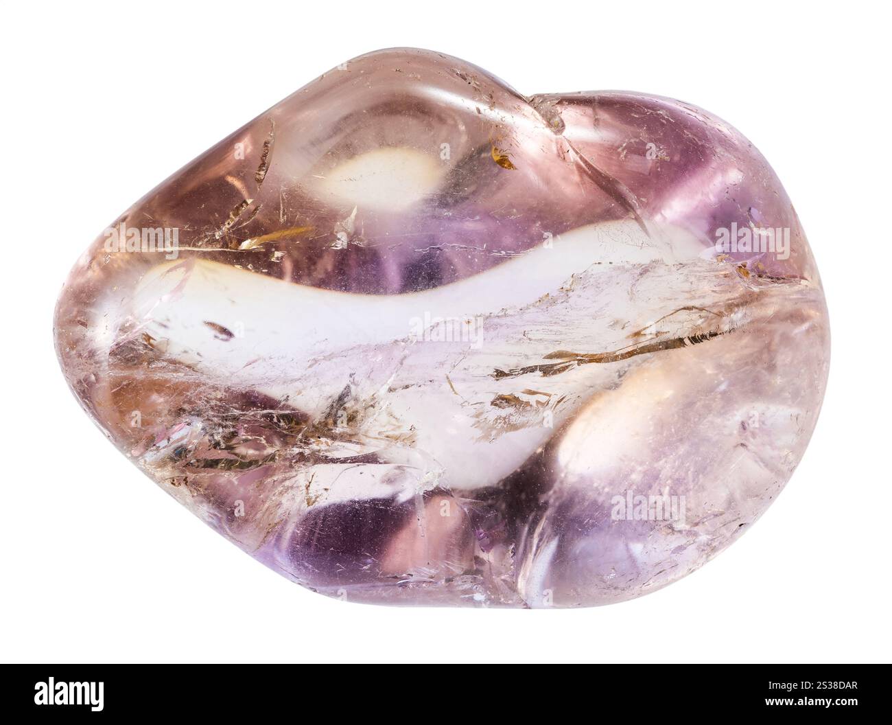 Primo piano di un campione di pietra naturale proveniente dalla collezione geologica - minerale di ametrina lucidato isolato su sfondo bianco proveniente dal Brasile Foto Stock