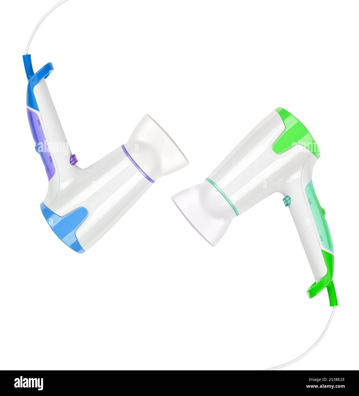 primo piano di un asciugacapelli su sfondo bianco. primo piano di un asciugacapelli Foto Stock