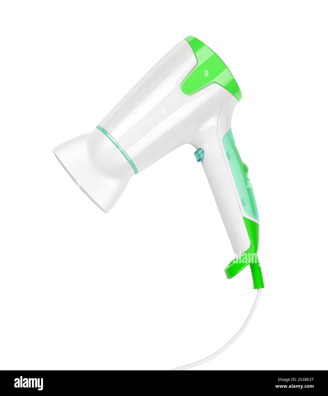primo piano di un asciugacapelli su sfondo bianco. primo piano di un asciugacapelli Foto Stock