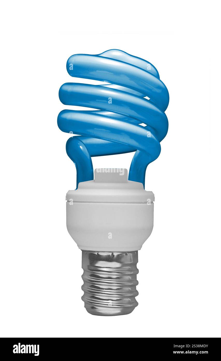 Lampadina blu isolata su sfondo bianco. Lampadina blu Foto Stock
