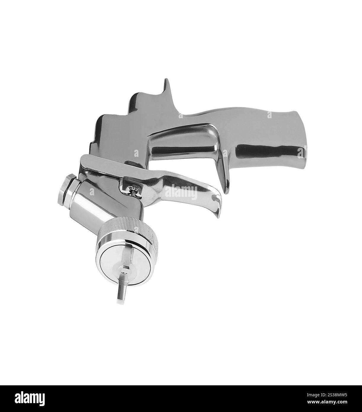 Pistola a spruzzo isolata su sfondo bianco. Pistola a spruzzo isolata su bianco Foto Stock