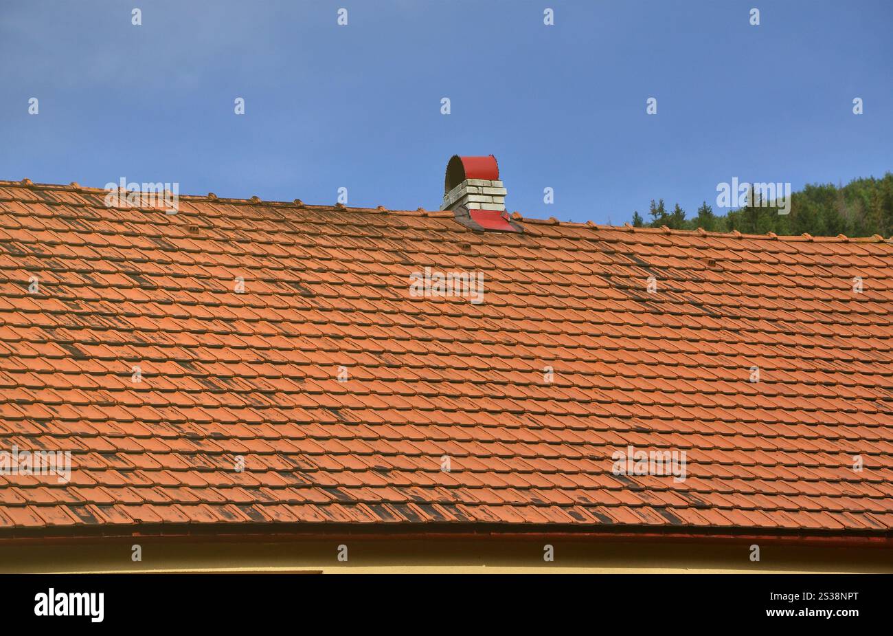 Il tetto di questa piazza e piastrelle di ceramica è rosso. Il vecchio tipo di rivestimento del tetto in ricche case del XIX secolo Foto Stock