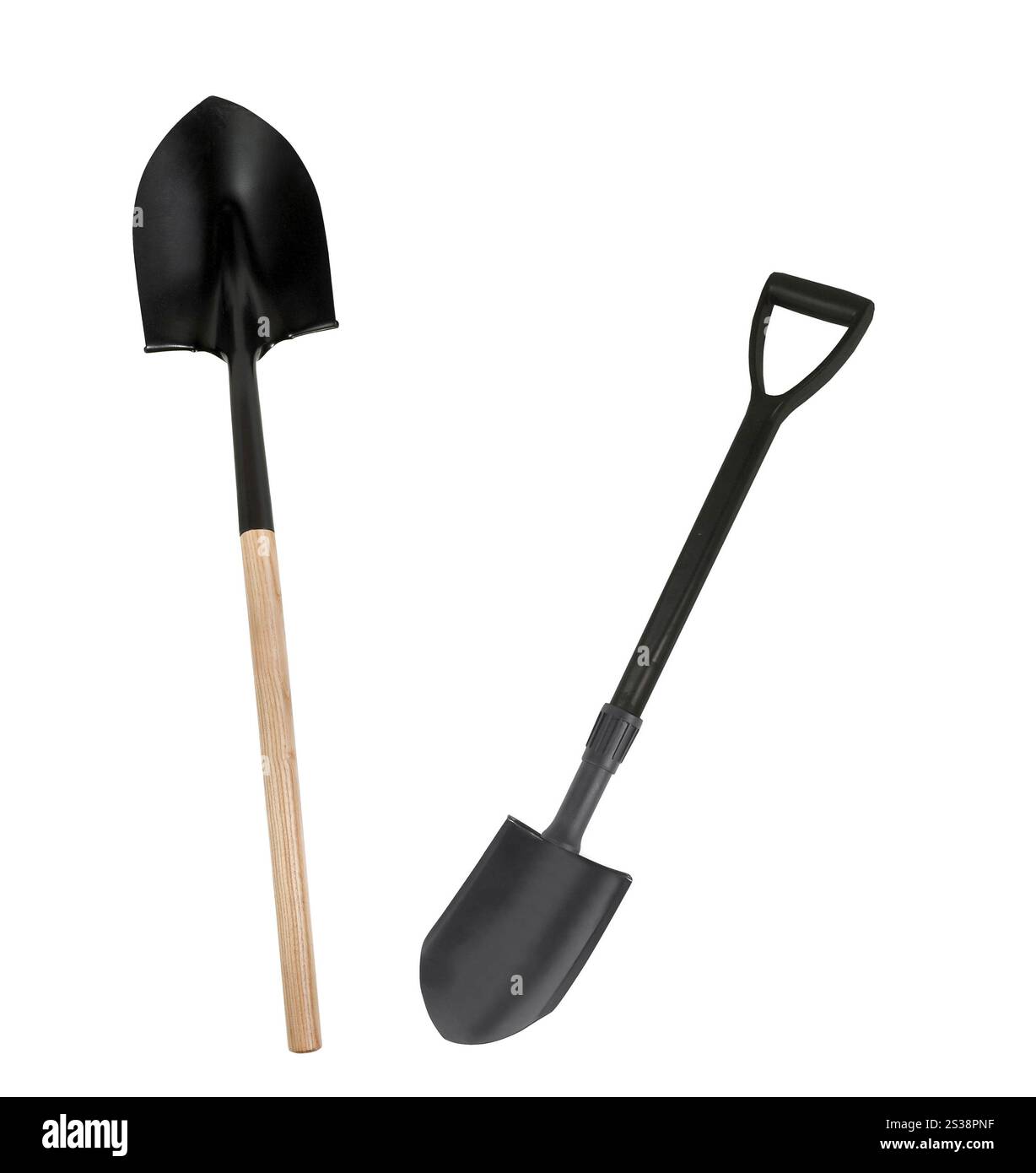 Shovels militari e rurali su sfondo bianco Foto Stock
