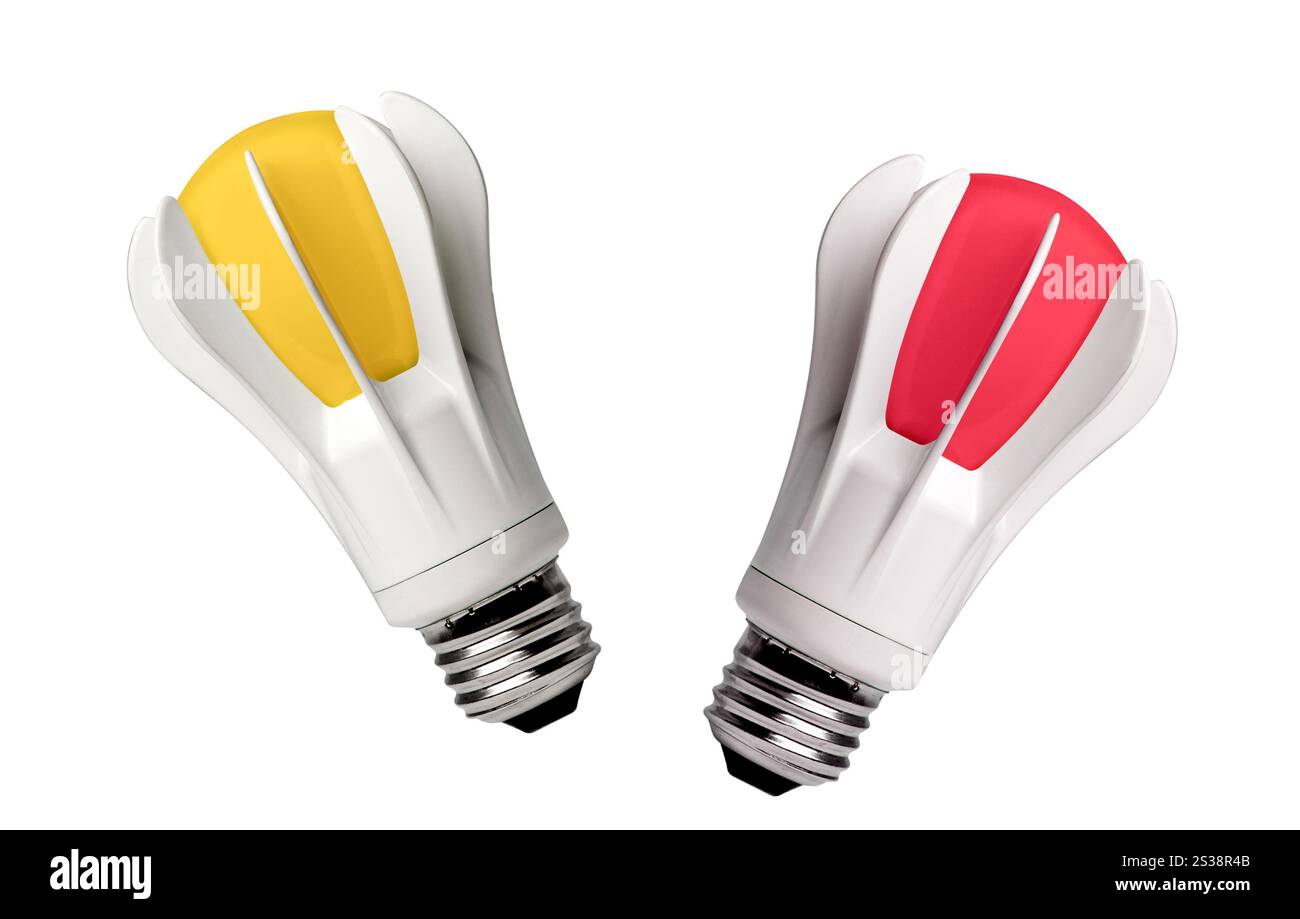 Lampadine a LED da primo piano su sfondo bianco. Lampade a LED da primo piano Foto Stock