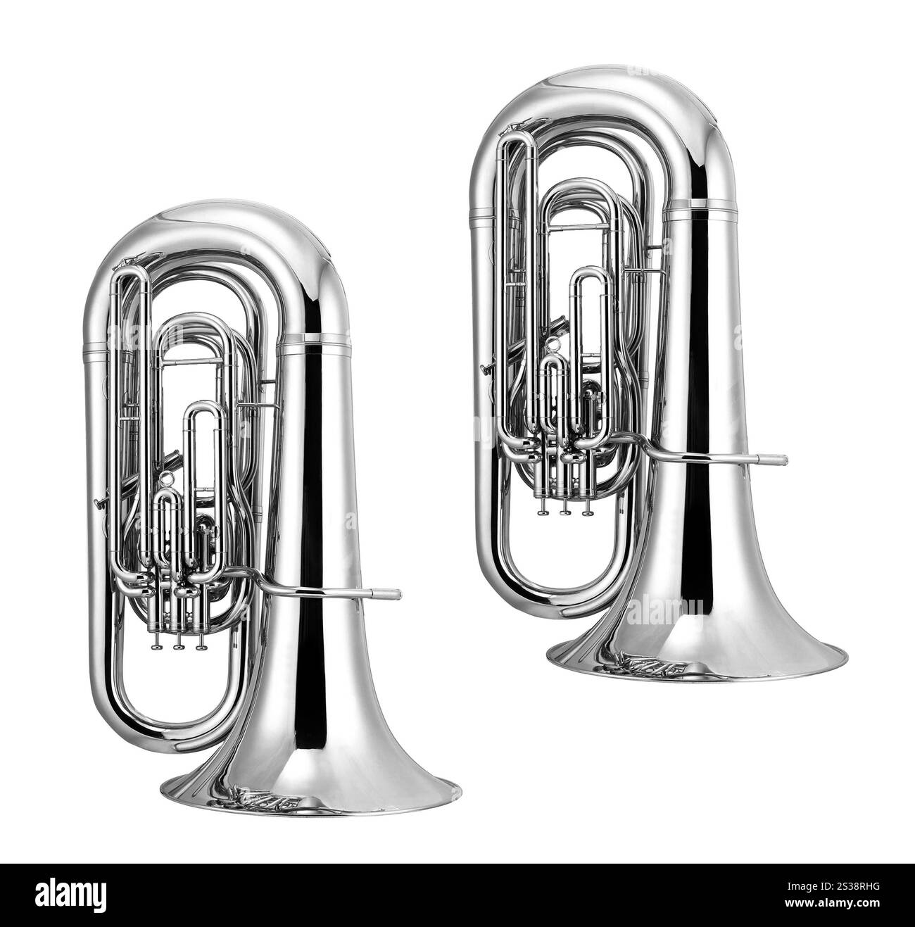 tuba d'argento isolata su sfondo bianco. tuba d'argento Foto Stock