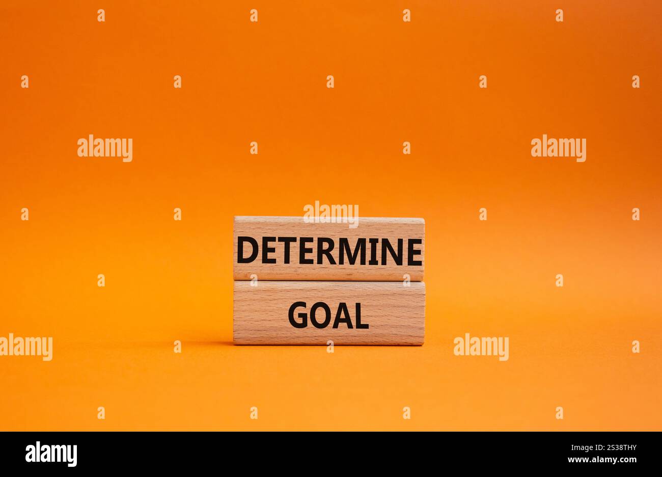 Determinare il simbolo dell'obiettivo. I blocchi di legno con le parole determinano l'obiettivo. Bellissimo sfondo arancione. Business e definizione del concetto di obiettivo. Copia spazio. Foto Stock
