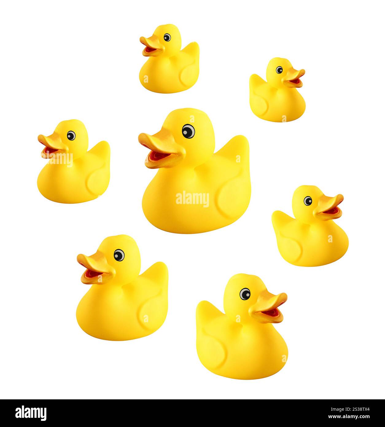 Anatre di gomma isolate su sfondo bianco. Anatre di gomma Foto Stock