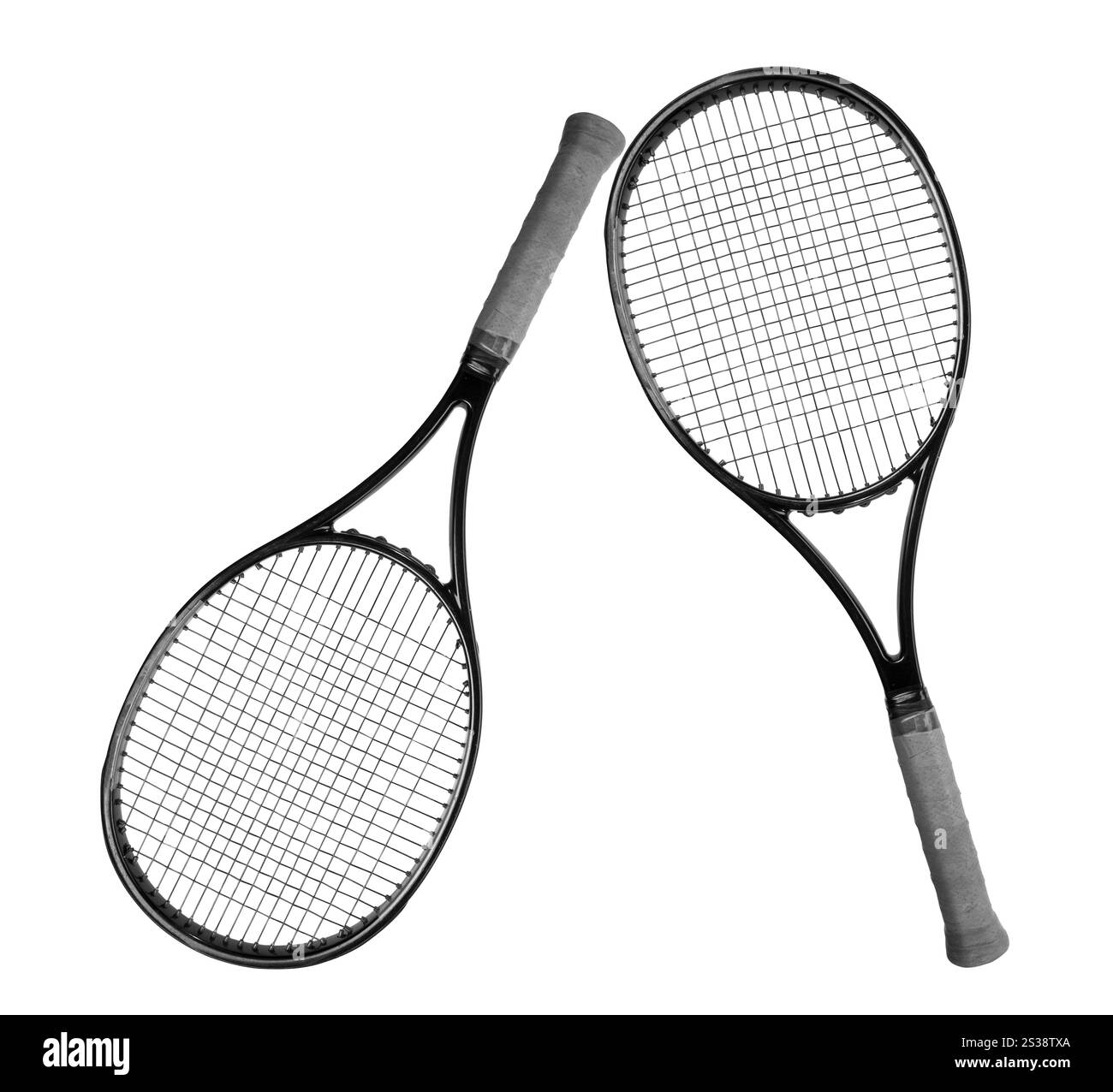 Primo piano di una racchetta da tennis isolata su sfondo bianco Foto Stock