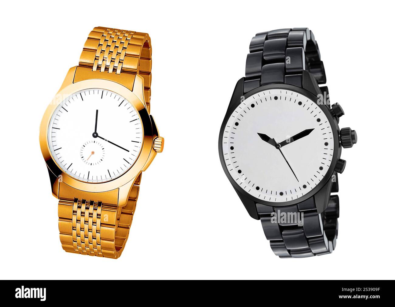 Orologio da polso oro di lusso da uomo su sfondo bianco Foto Stock