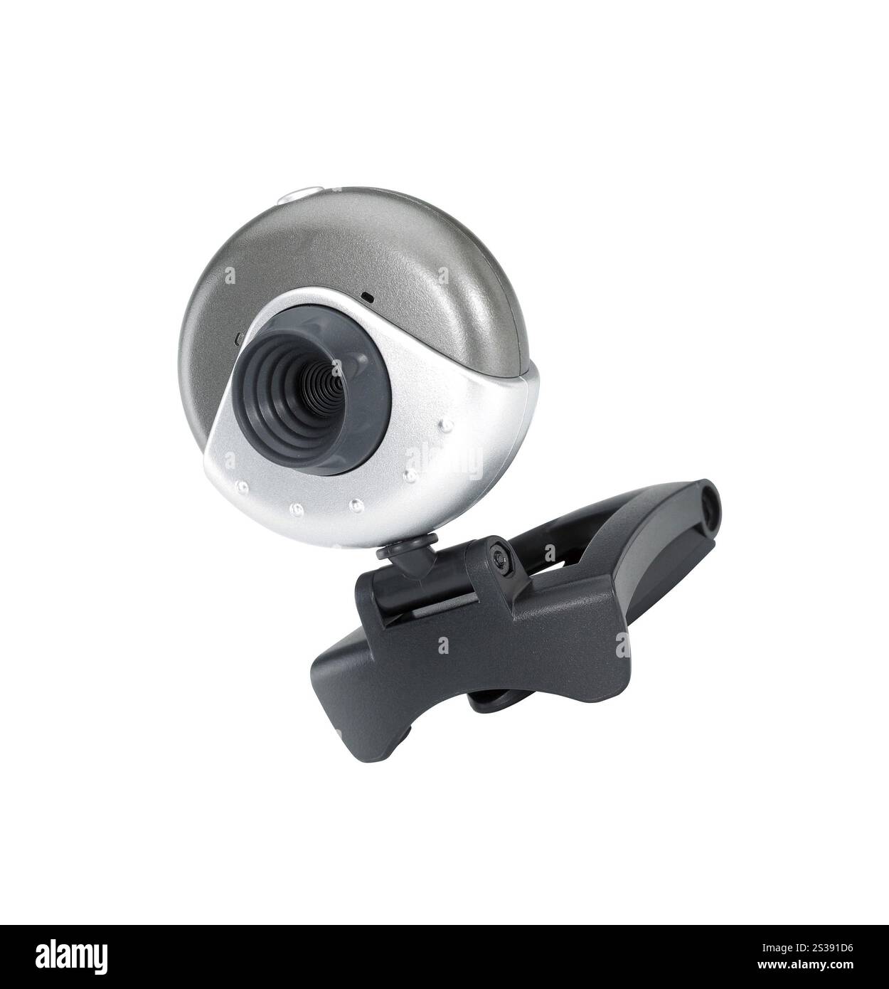 Primo piano della webcam isolato su uno sfondo bianco. Primo piano della webcam Foto Stock