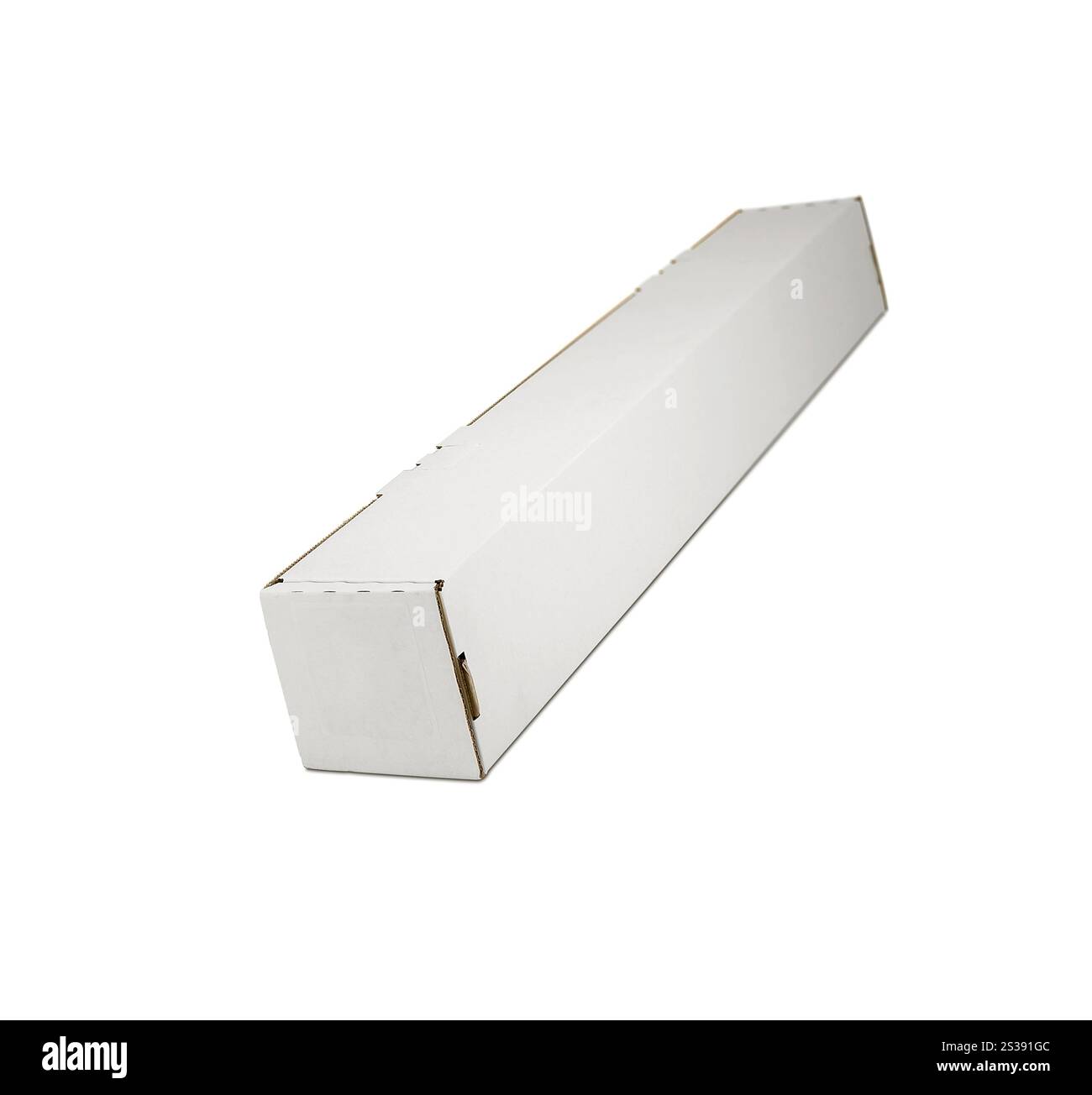 Scatola di cartone riciclata vuota su sfondo bianco. Scatola di cartone riciclata vuota Foto Stock