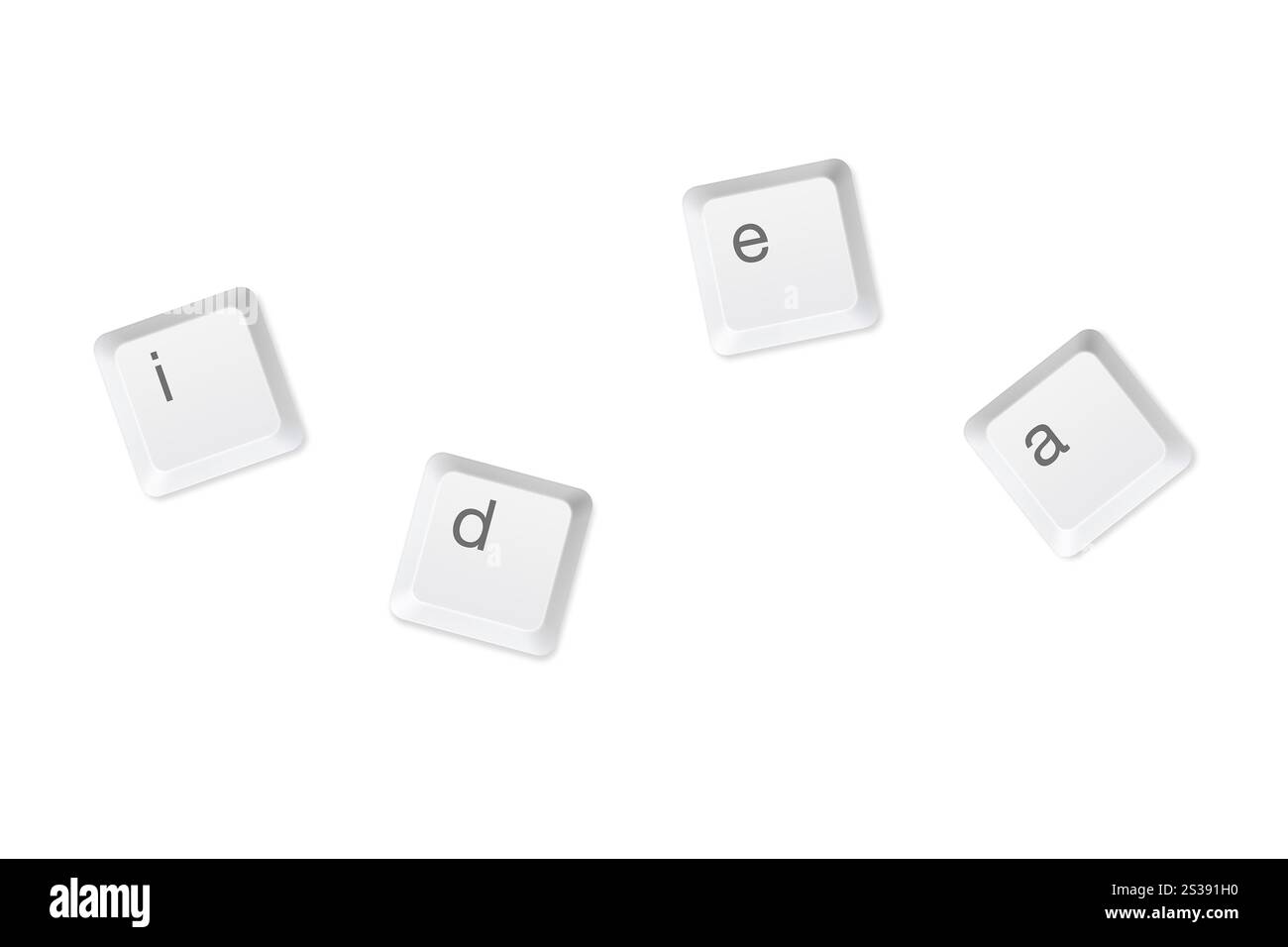 Pulsanti del computer con idea di scrittura isolata su sfondo bianco. Pulsanti del computer in idea di parola di scrittura Foto Stock