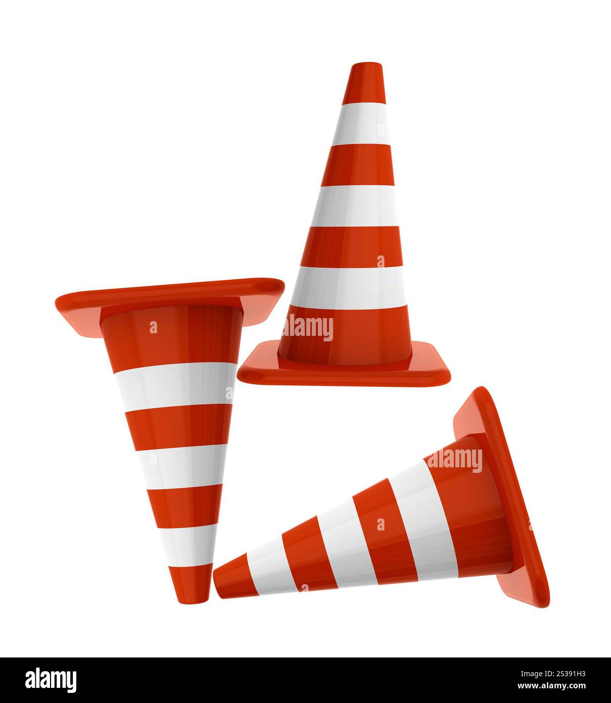 In costruzione. Coni isolati su sfondo bianco. Coni Foto Stock