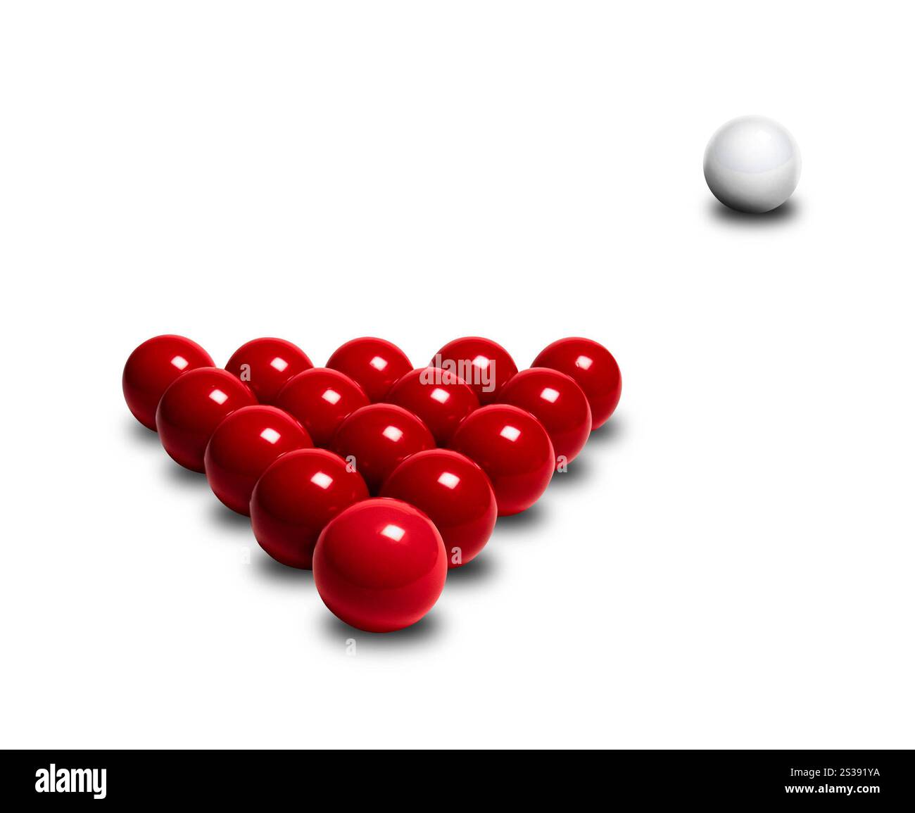 Palline da snooker rosse isolate su sfondo bianco. Palle da snooker rosse Foto Stock