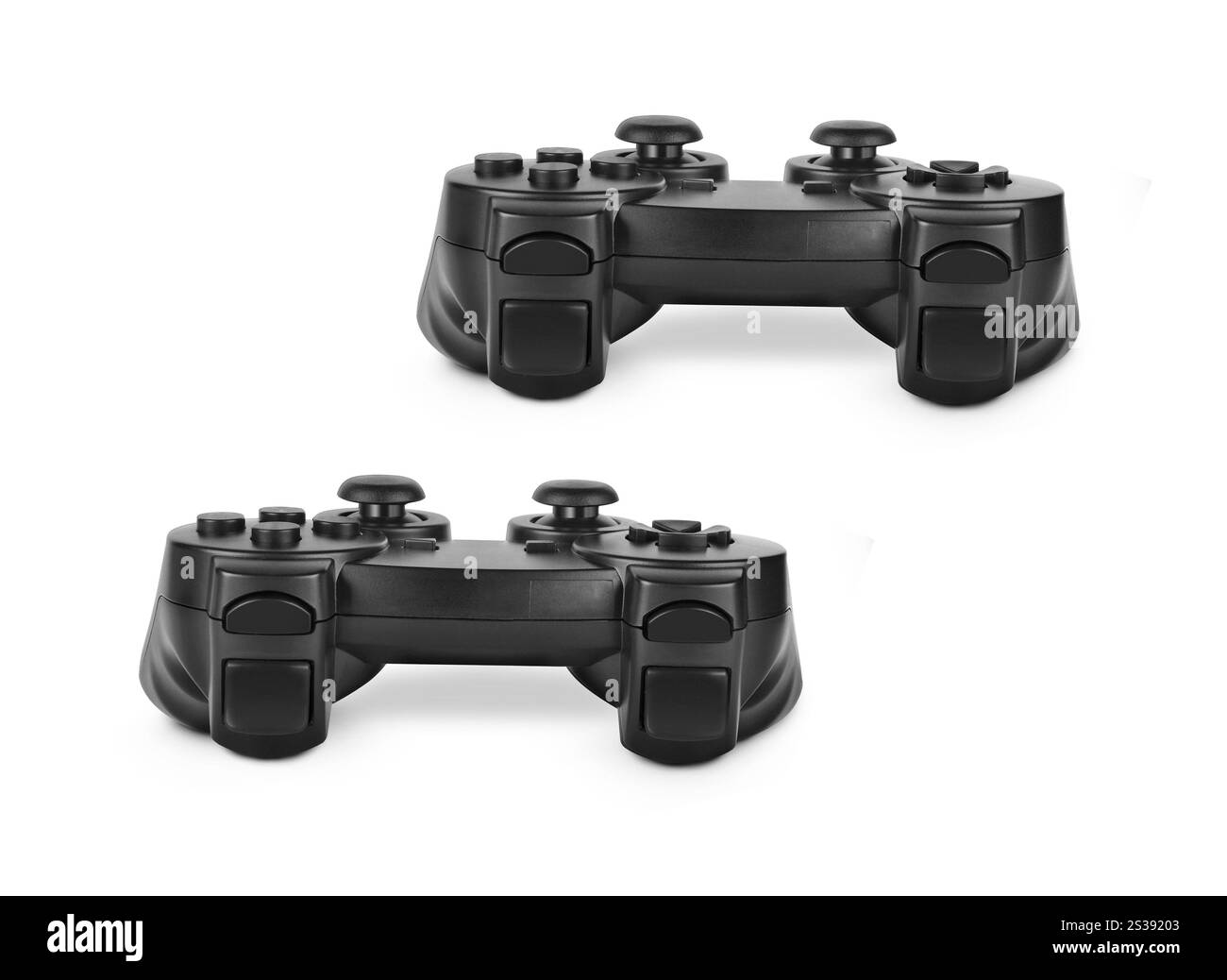 joypad neri o gamepad isolati su bianco Foto Stock