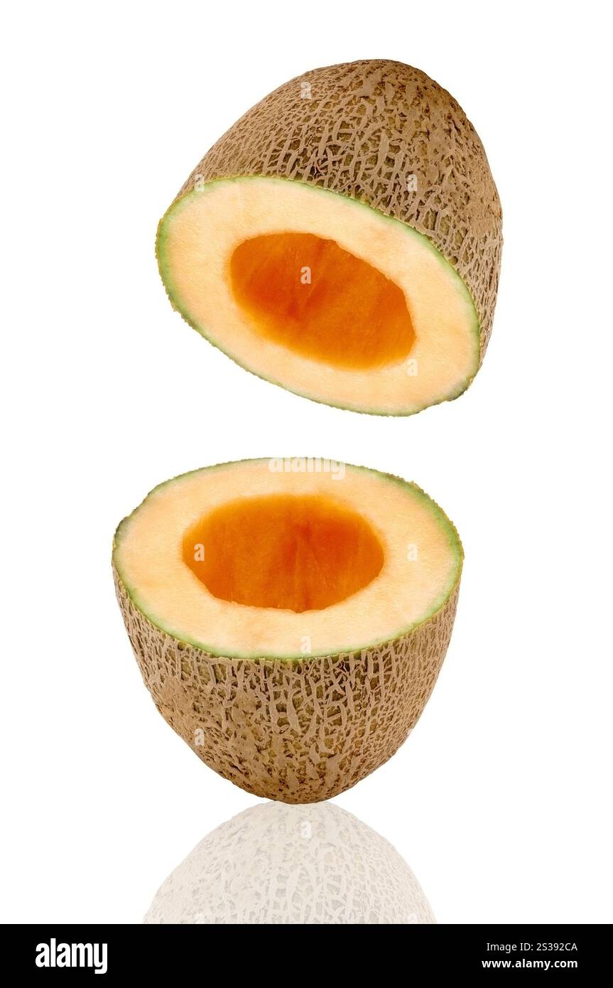 melone cantaloupe isolato su sfondo bianco. melone cantaloupe isolato Foto Stock