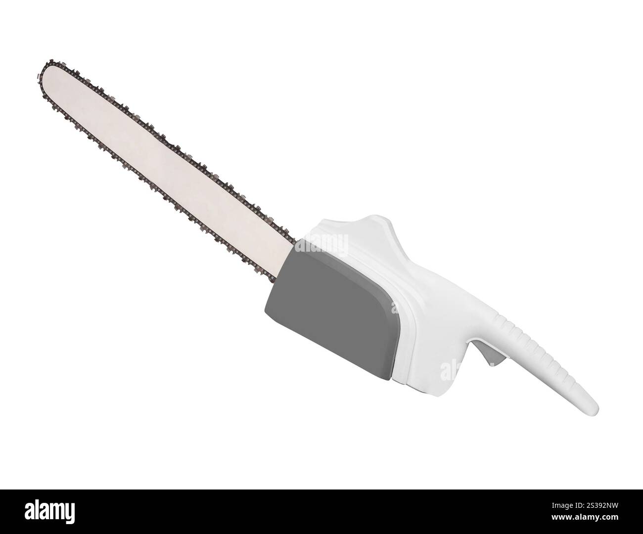 Sega elettrica isolata su sfondo bianco Foto Stock