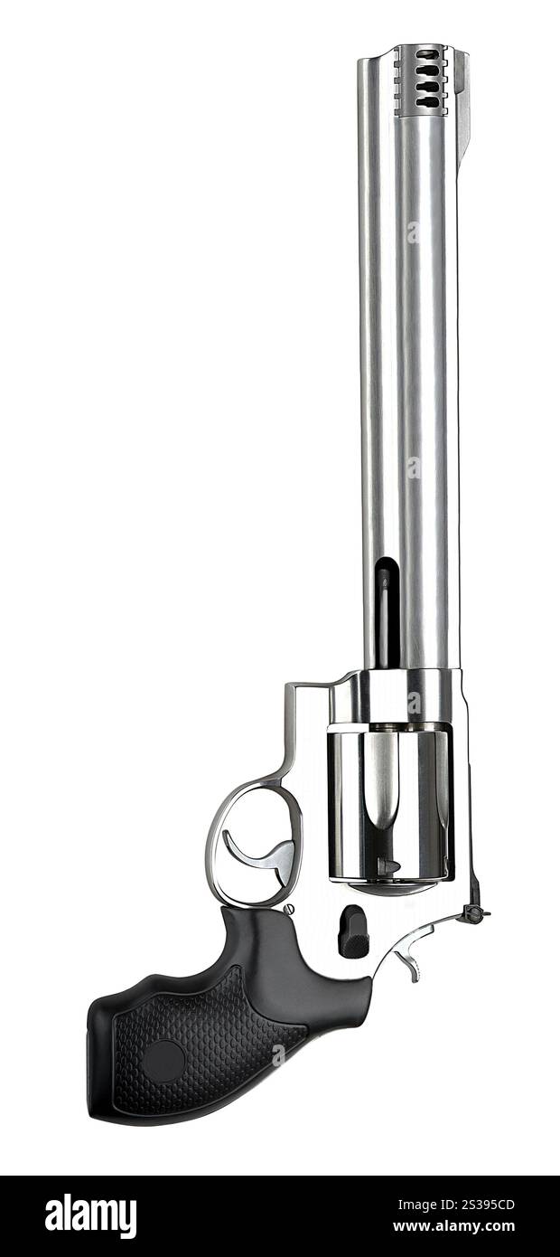 Vecchia revolver su sfondo bianco con tracciato di ritaglio. Vecchia revolver su sfondo bianco Foto Stock