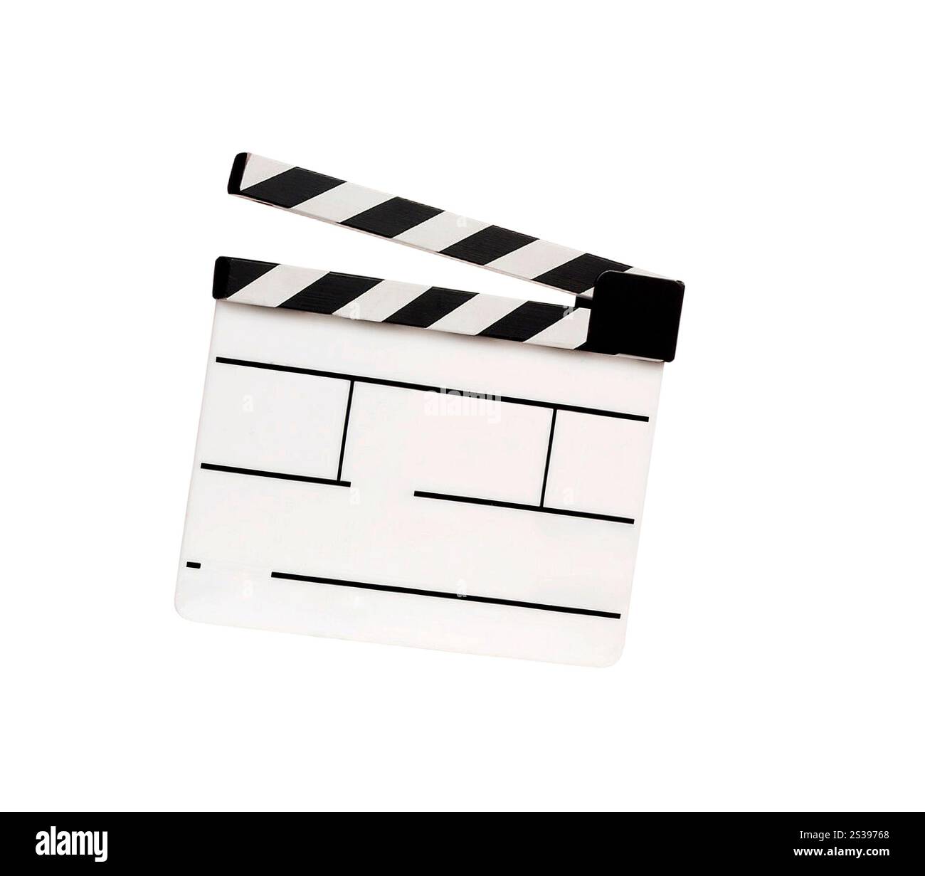 Clapper filmato isolato su sfondo bianco. Clapper filmato isolato Foto Stock