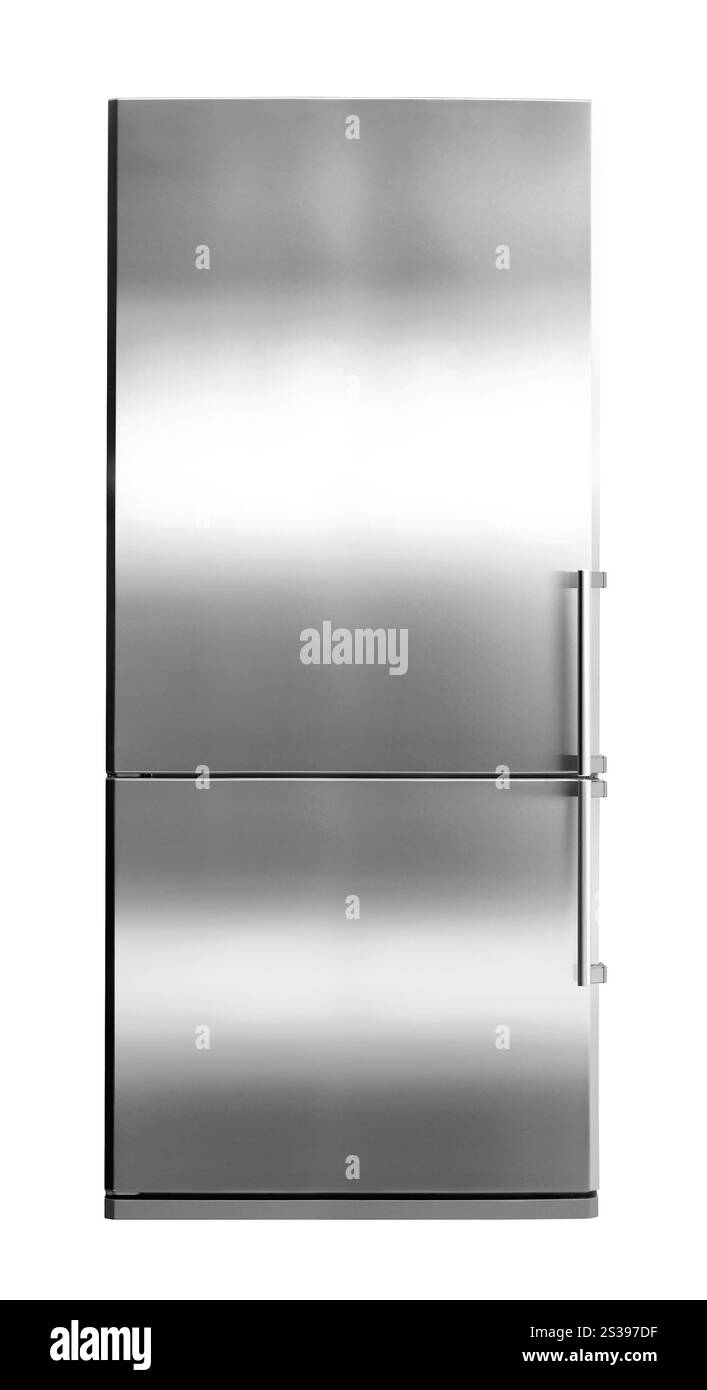 Moderno frigorifero isolato di colore bianco. Frigorifero moderno isolato Foto Stock