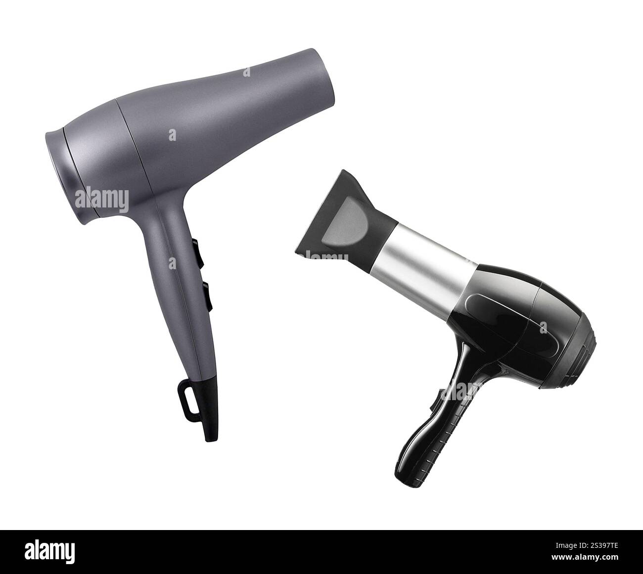 Asciugacapelli alla moda isolati su sfondo bianco Foto Stock