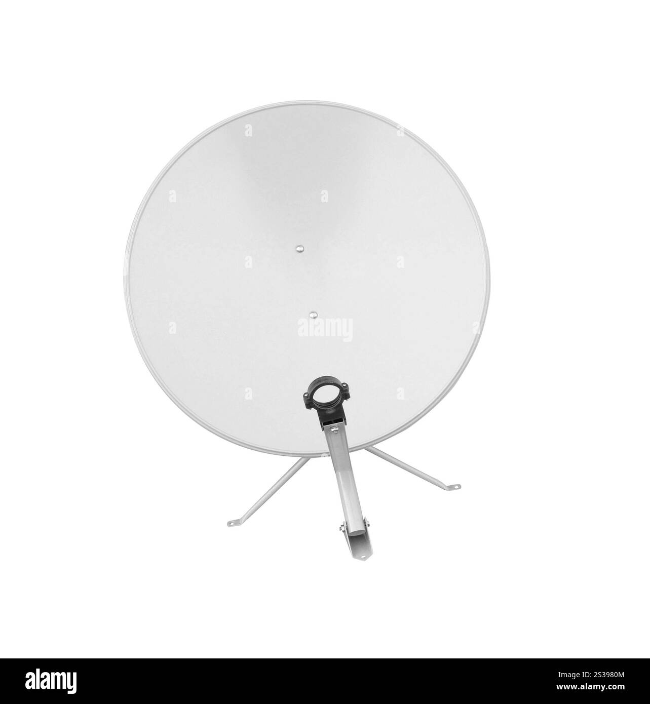Antenna satellitare isolata su sfondo bianco. Parabola satellitare Foto Stock
