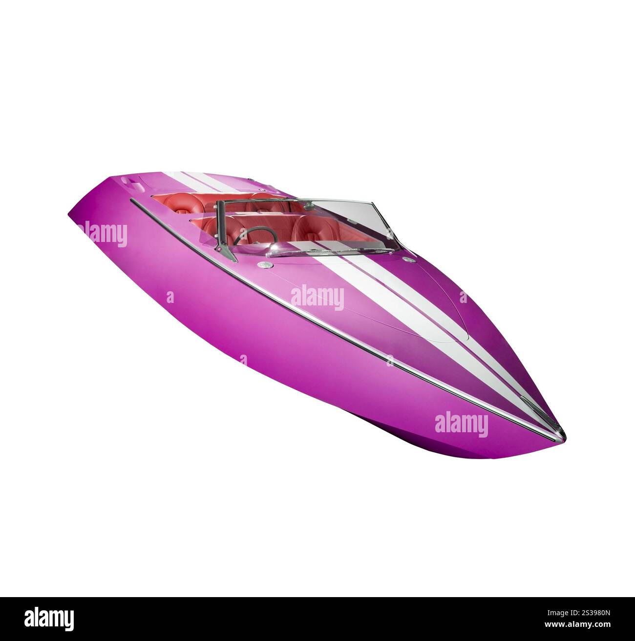 barca veloce rosa isolata su sfondo bianco. barca veloce rosa Foto Stock