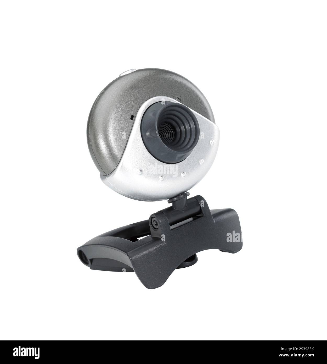 Primo piano della webcam isolato su uno sfondo bianco. Primo piano della webcam Foto Stock