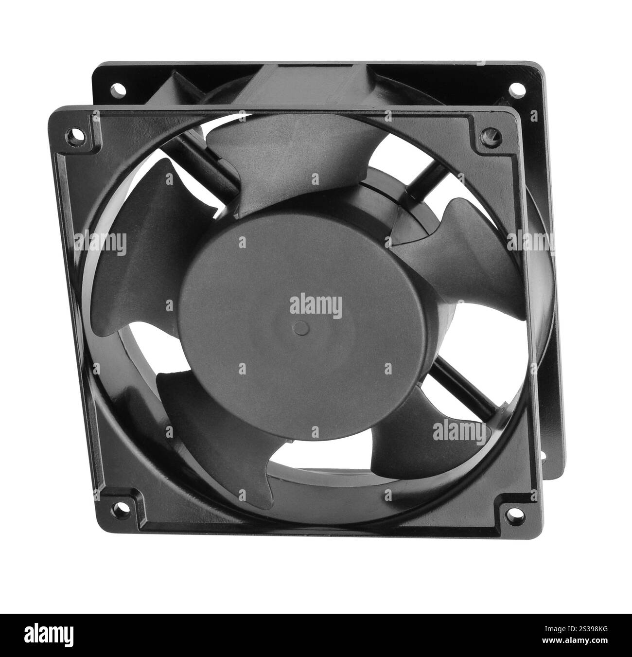 La ventola del computer è isolata su sfondo bianco. La ventola del computer Foto Stock