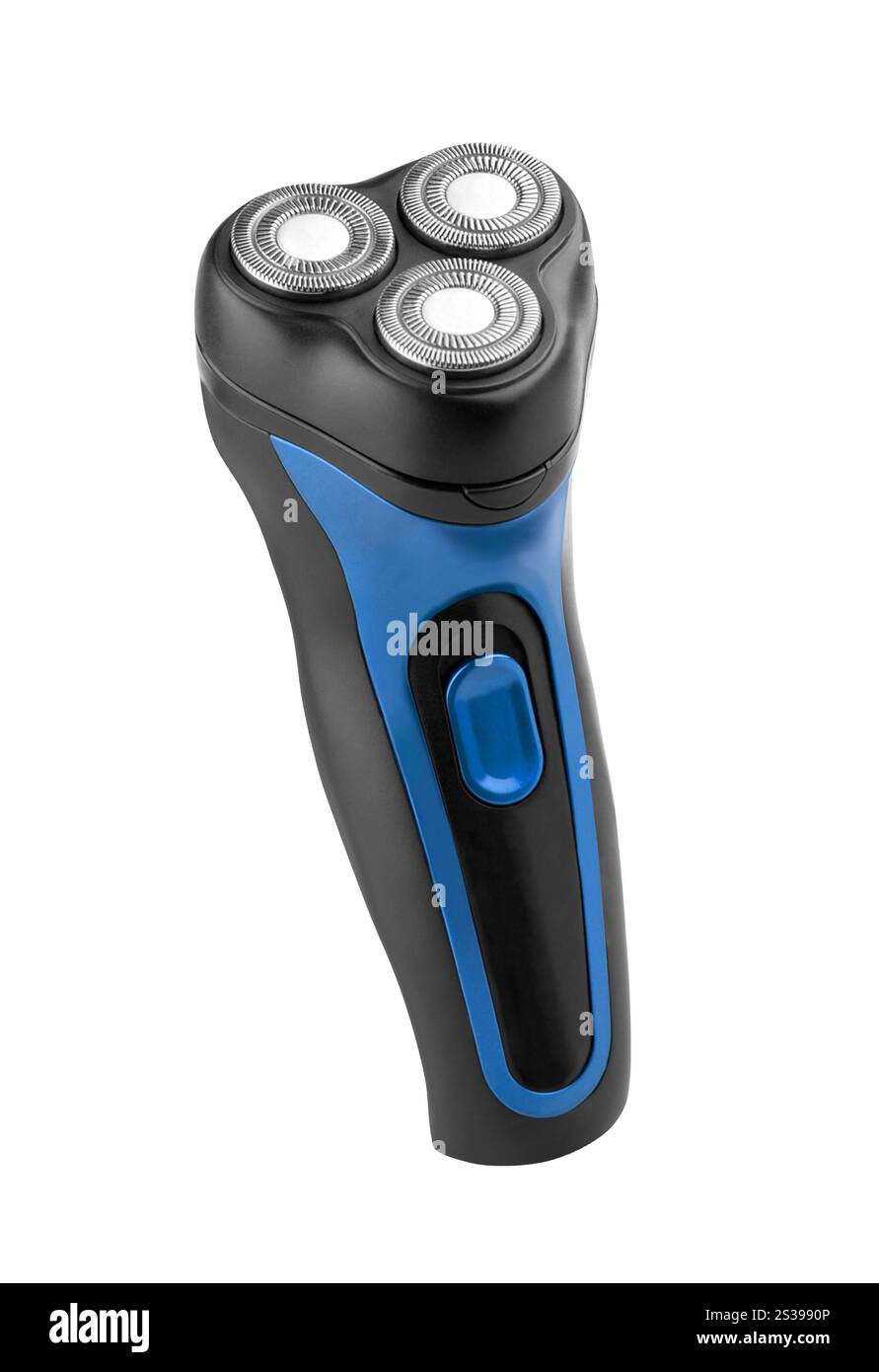 Primo piano del rasoio elettrico su sfondo bianco . Primo piano del rasoio elettrico Foto Stock