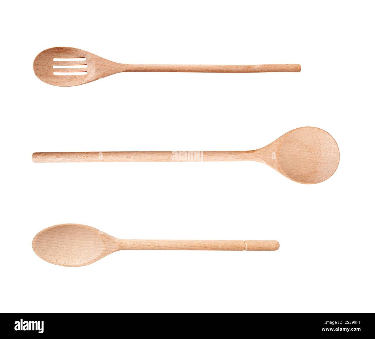 Utensili da cucina in legno isolati su sfondo bianco. Utensili da cucina in legno isolati Foto Stock